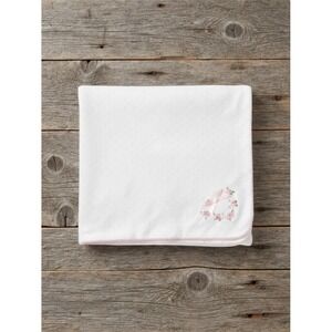 Vitamins Baby Blanket White Pink Floral Wreath Embroidered Cotton Swaddle Lovey